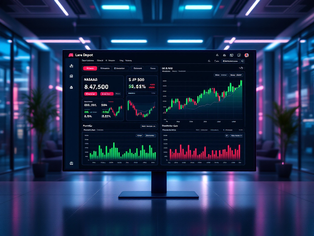 Lara-Depot Dashboard-Mockup mit US-Börsen-Charts